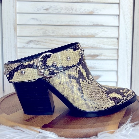 REBECCA MINKOFF l  Harness Silver Studs Snake Bootie Slip-On Mule Clogs - Picture 1 of 10